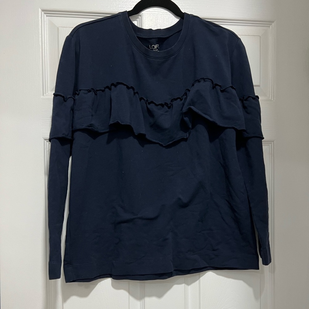 Loft Ruffled Dark Blue Sweater size L